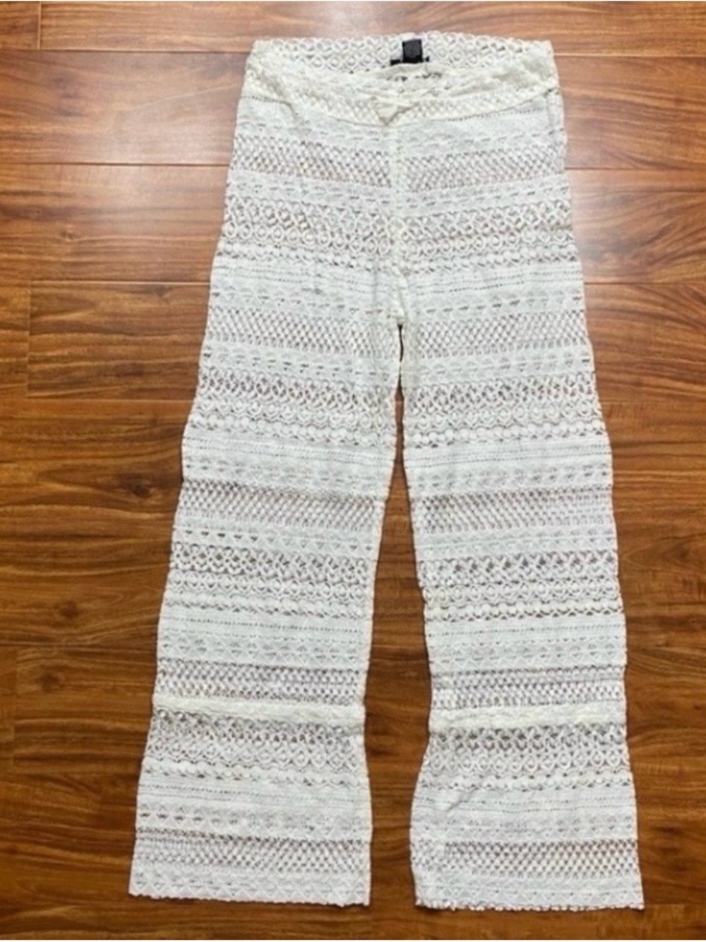 Nation AK Outfits Womens White Cotton Sheer Lace Wide Leg Pants Boho Size M